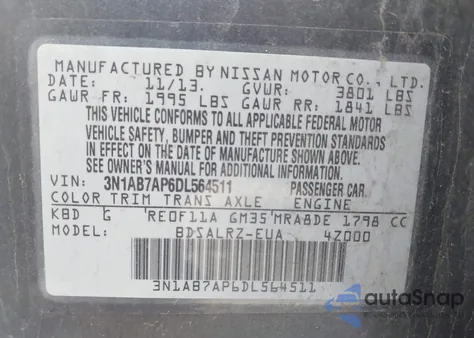 2013 Nissan Sentra Sr из США, поврежденный, VIN 3N1AB7AP6DL564511